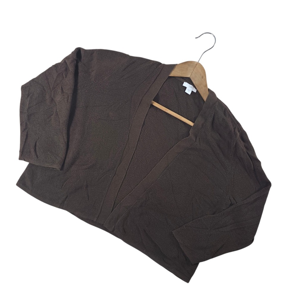 J. Jill Open Front Cropped Cardigan Brown Knit Sweater Small Womens